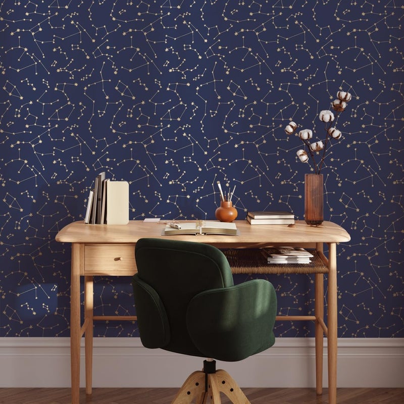 Tempaper x Novogratz Navy Blue & Metallic Gold Constellations Removable Peel and Stick Wallpaper, 20.5 in X 16.5 ft, Made in the USA - Image 4
